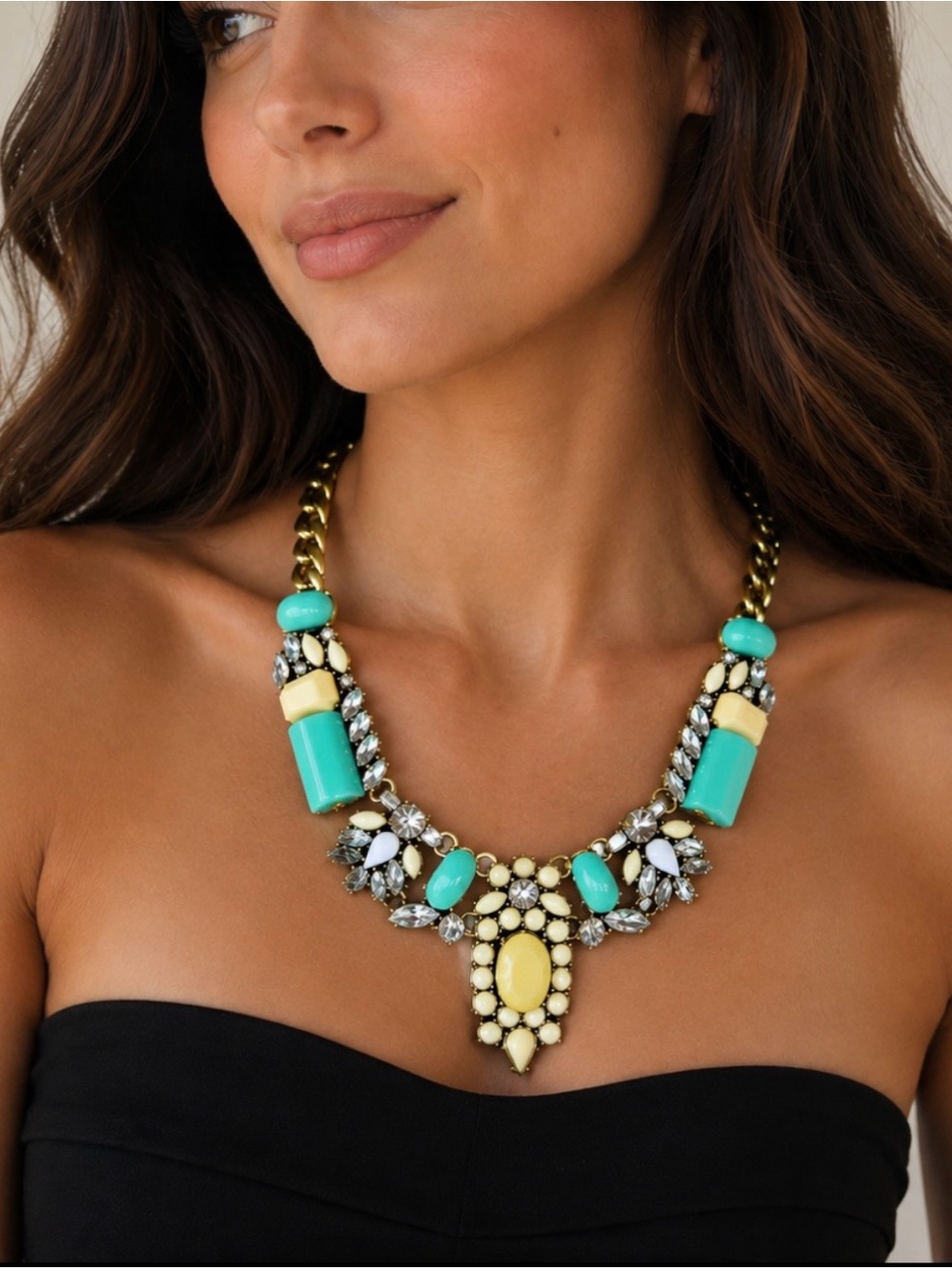 Statement Turquoise white & milk Gem Necklace